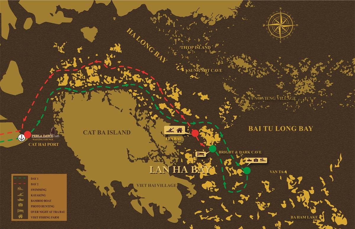 2 day 1 night cruise map lan ha bay