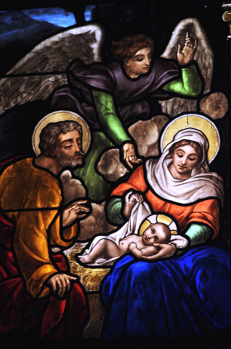 La Nativité, détail du vitrail de Nicolas Lorin