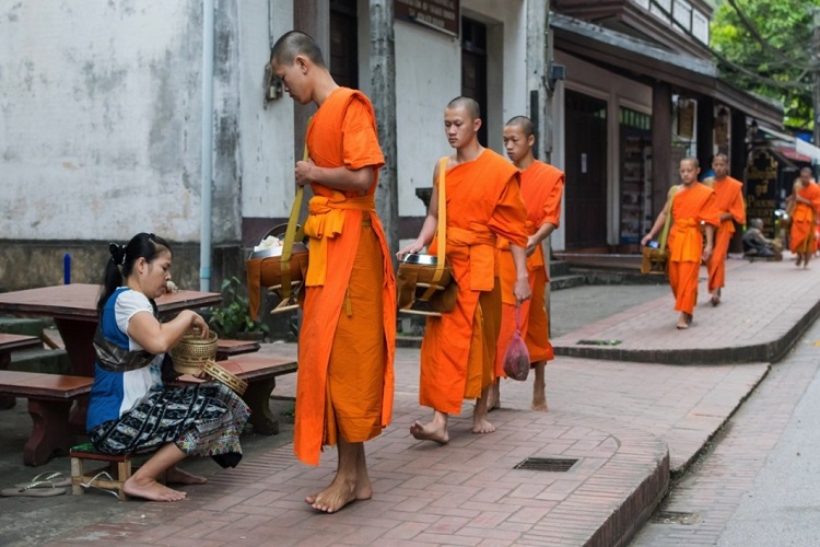 Cérémonie de l’aumône aux moines bouddhistes à Luang Prabang