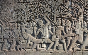sculpture sur les galeries du temple Bayon Angkor Thom